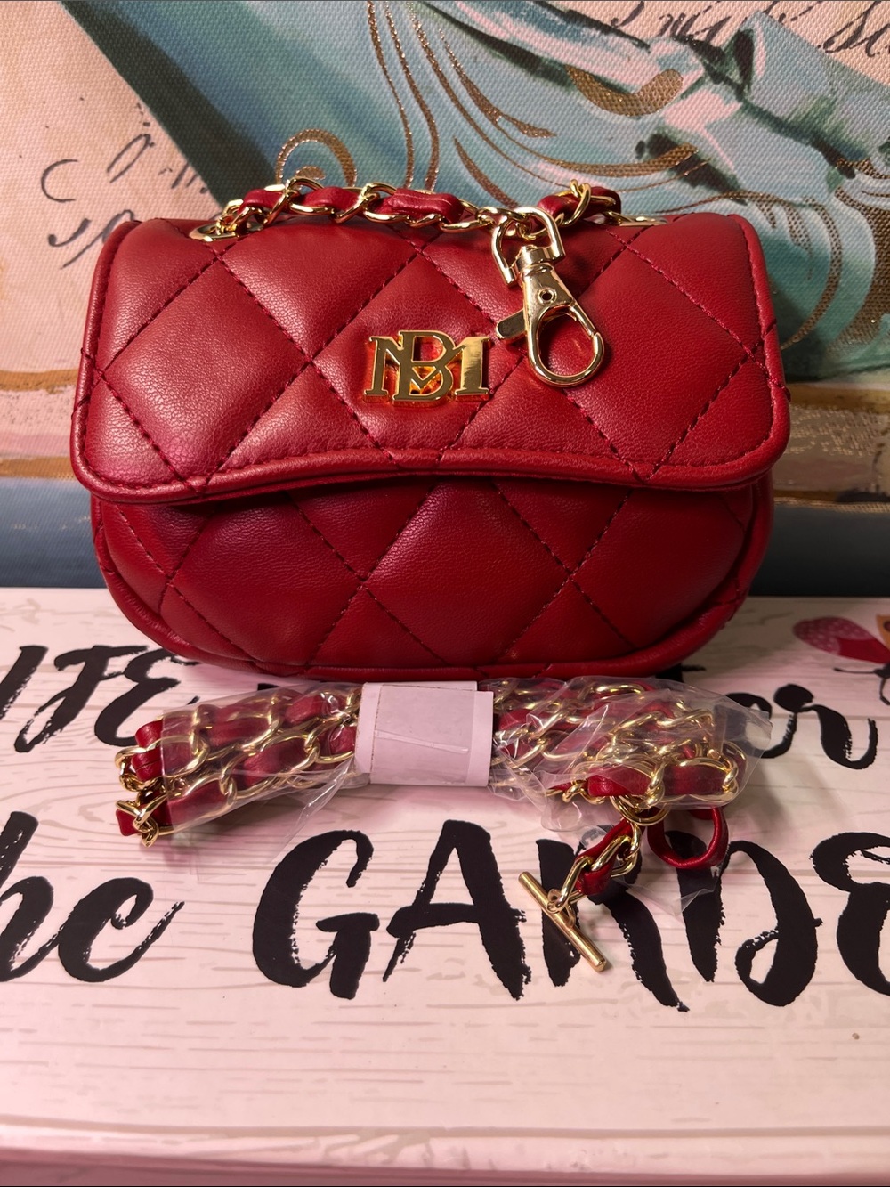Badgley Red Quilted small Chain clutch/ Shoulder Bag -5x4x2
